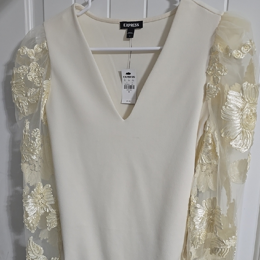Express Cream Dress with Gold Floral Sleeves